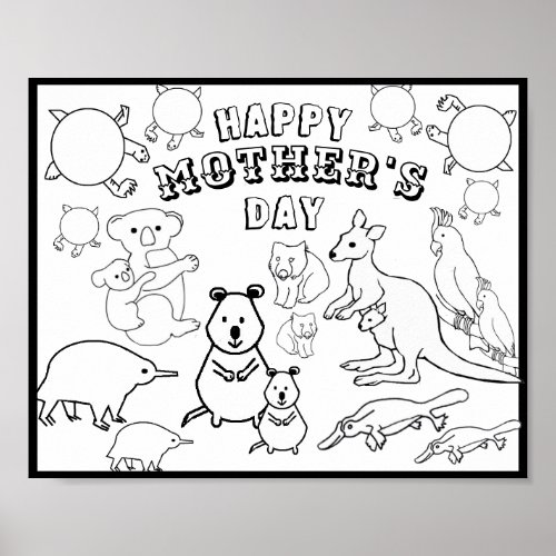 Marsupials Mothers Day Coloring    Poster