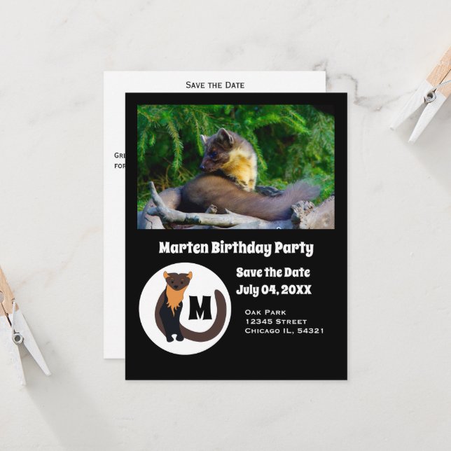 Marten Birthday Party Photo Monogram Invitation (Front/Back In Situ)