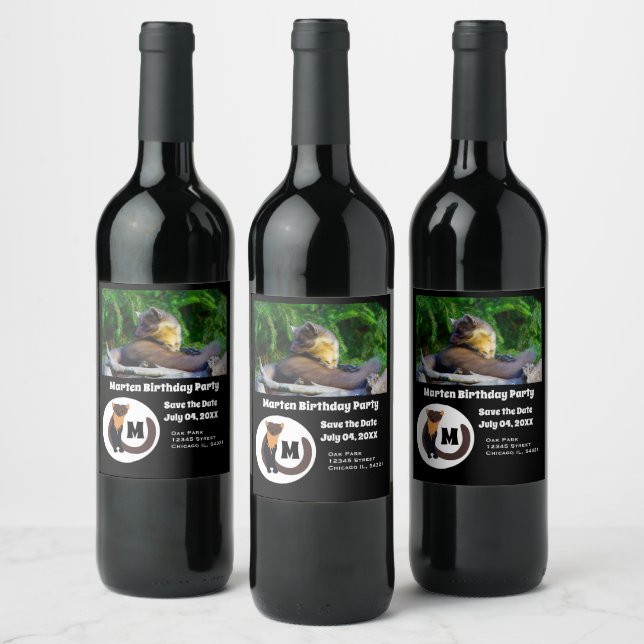 Marten Birthday Party Photo Monogram Wine Label (Bottles)