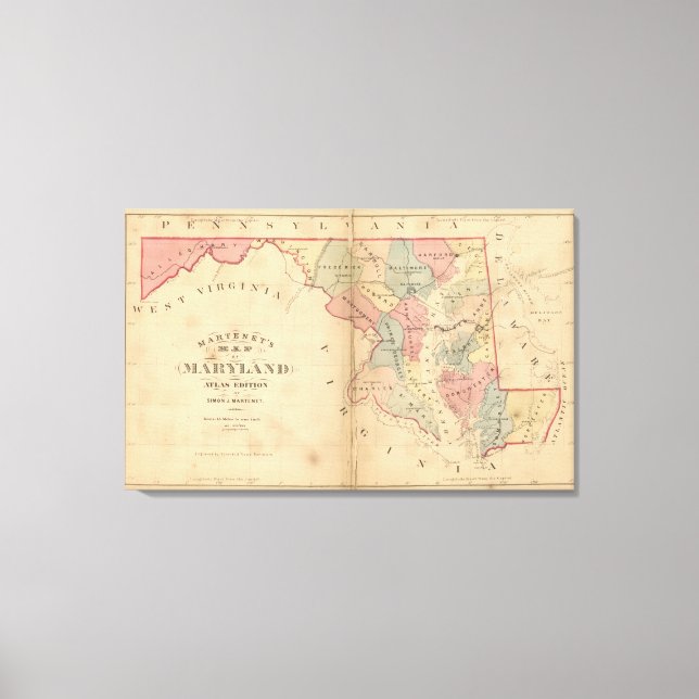 Martenet's Map of Maryland, Atlas Edition Canvas Print (Front)