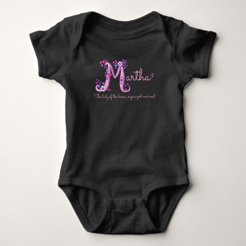 Martha girls M name meaning monogram t_shirt Baby Bodysuit