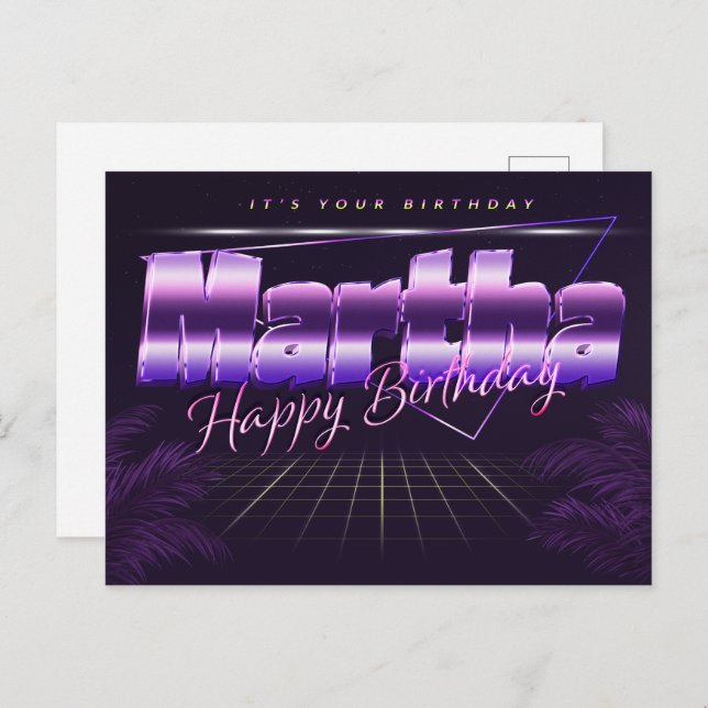 Martha Name First name purple postcard birthday (Front/Back)