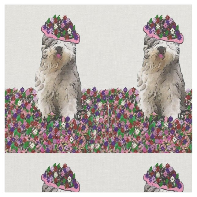 Martha Old English Sheepdog Fabric (Close Up)