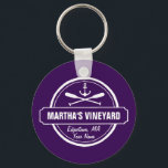 Martha’s Vineyard MA custom town nautical anchor Keychain<br><div class="desc">This Martha’s Vineyard, MA nautical anchor and paddle design is personalized with your favorite Martha’s Vineyard town, beach or area (such as Edgartown, Vineyard Haven, Oak Bluffs, Aquinnah, Tisbury, etc.) and your name (or delete). This retro, vintage style design features a white circle, anchor, crisscrossed paddles and a bold banner...</div>