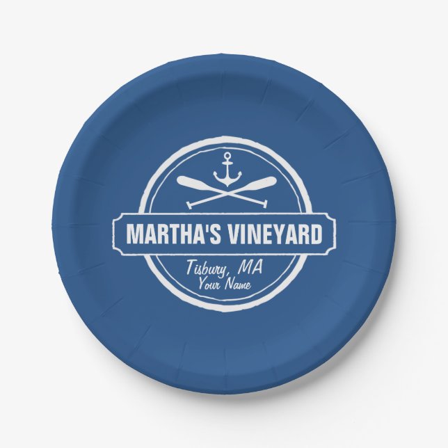Martha’s Vineyard MA custom town nautical anchor Paper Plates (Front)