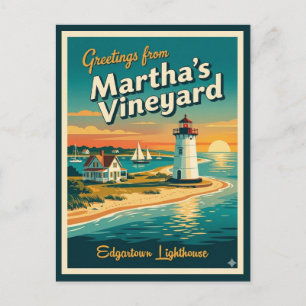Martha’s Vineyard MA, Edgartown Lighthouse Postcard