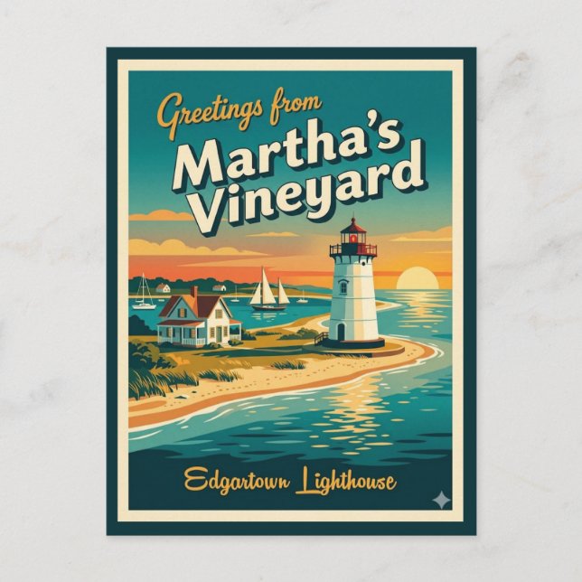Martha’s Vineyard MA, Edgartown Lighthouse Postcard (Front)
