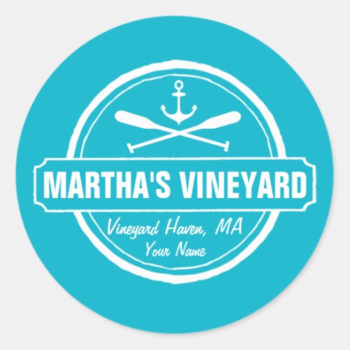 Marthas Vineyard MA town name nautical anchor Classic Round Sticker