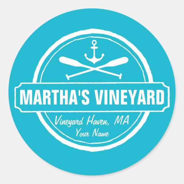 Martha’s Vineyard, MA town, name, nautical anchor Classic Round Sticker (Front)