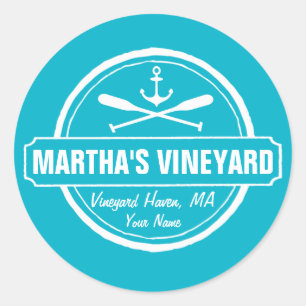 Martha’s Vineyard, MA town, name, nautical anchor Classic Round Sticker