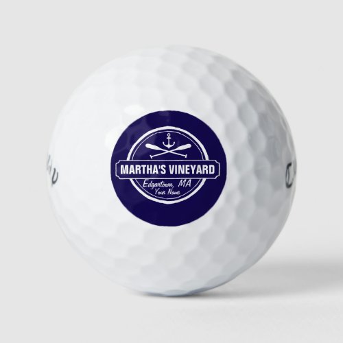 Marthas Vineyard MA town name nautical anchor Golf Balls