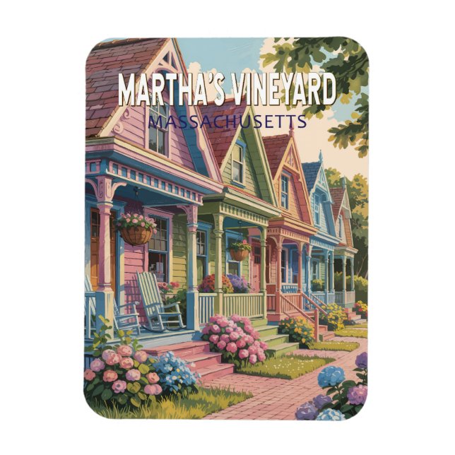 Martha’s Vineyard Massachusetts Illustration Retro Magnet (Vertical)