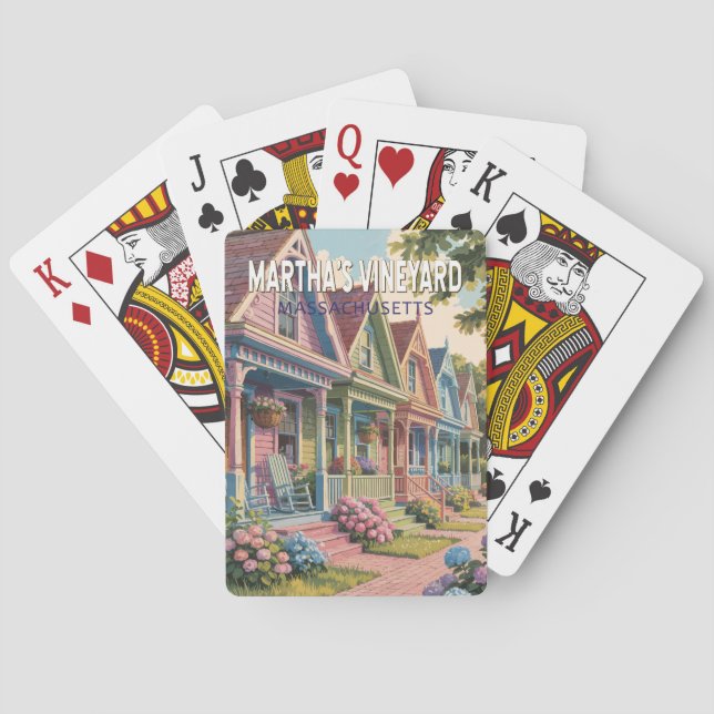 Martha’s Vineyard Massachusetts Illustration Retro Poker Cards (Back)