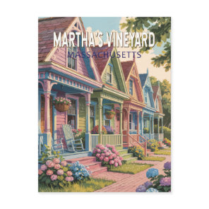 Martha’s Vineyard Massachusetts Illustration Retro Postcard
