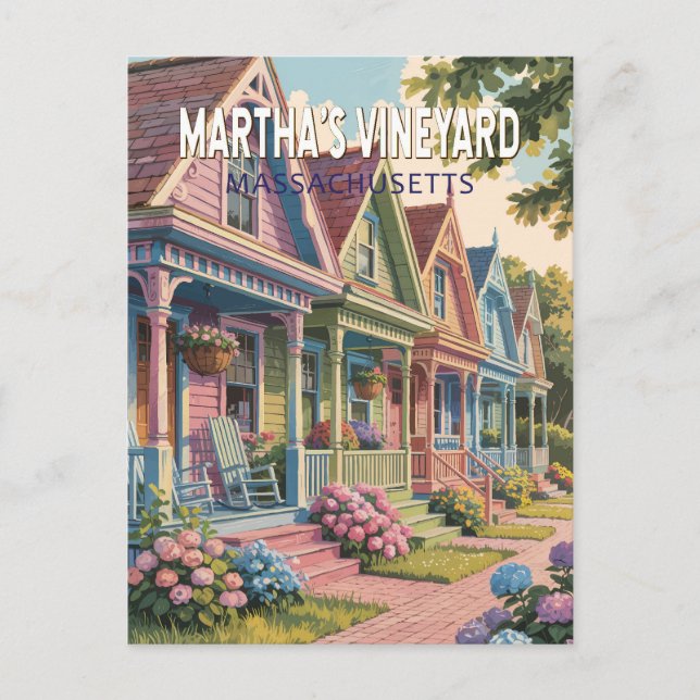 Martha’s Vineyard Massachusetts Illustration Retro Postcard (Front)