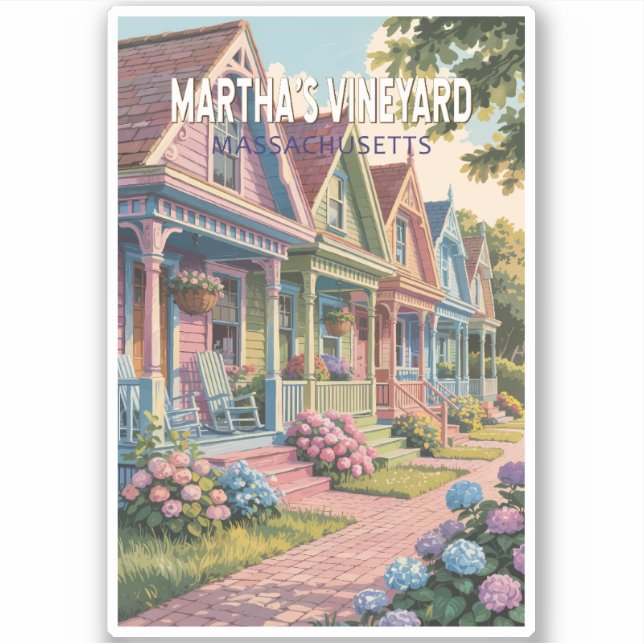 Martha’s Vineyard Massachusetts Illustration Retro Sticker (Front)