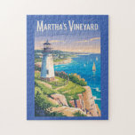 Martha’s Vineyard Massachusetts Lighthouse Travel Jigsaw Puzzle<br><div class="desc">Martha’s Vineyard retro vector travel design. Martha’s Vineyard,  a picturesque island off the coast of Massachusetts,  is known for its beautiful beaches,  charming towns,  iconic lighthouses,  and laid-back New England vibe.</div>