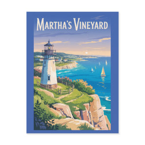 Martha’s Vineyard Massachusetts Lighthouse Travel Postcard