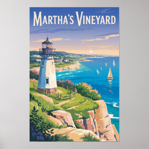 Martha’s Vineyard Massachusetts Lighthouse Travel Poster