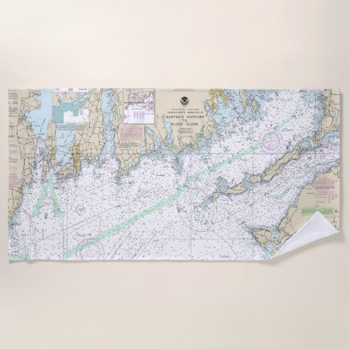 Marthas Vineyard to Block Island Nautical Chart Beach Towel