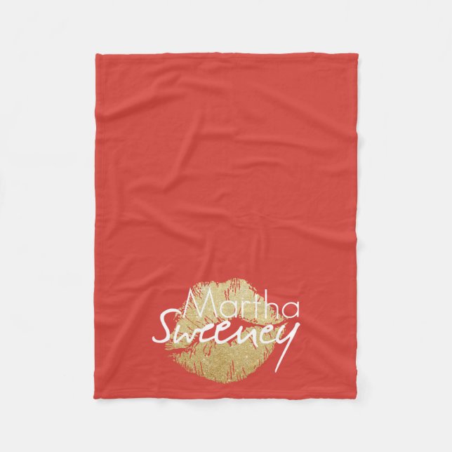 Martha Sweeney Gold Lips Fleece Blanket (Front)
