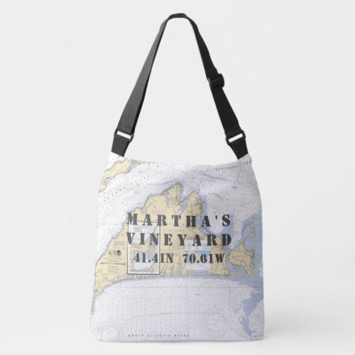 Marthas Vineyar Latitude Longitude Nautical Theme Crossbody Bag
