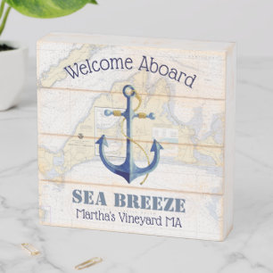 Martha's Vineyard Authentic Nautical Boat Name Wooden Box Sign