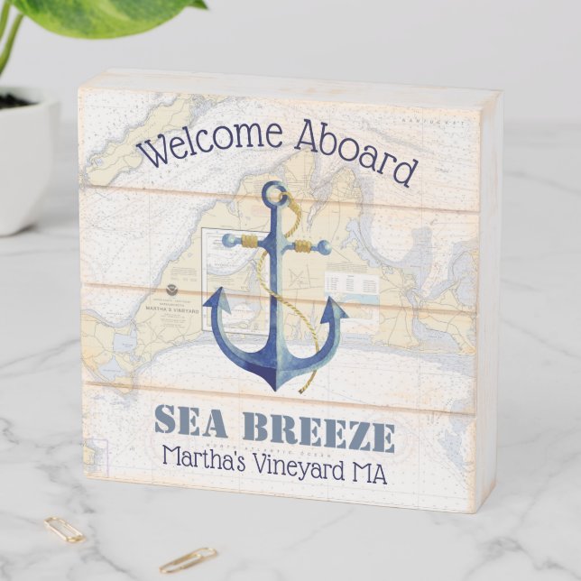 Martha's Vineyard Authentic Nautical Boat Name Wooden Box Sign (In Situ Horizontal)
