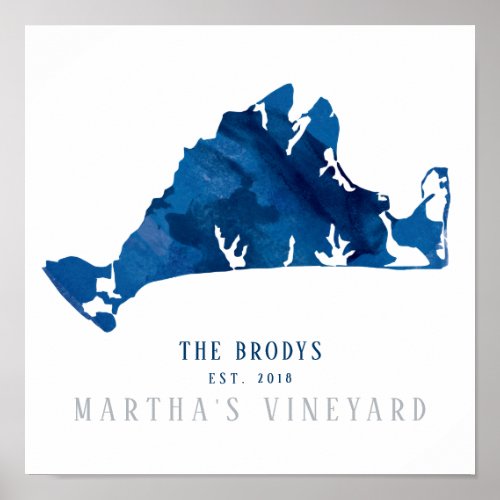 Marthas Vineyard Blue Map Family Established Poster