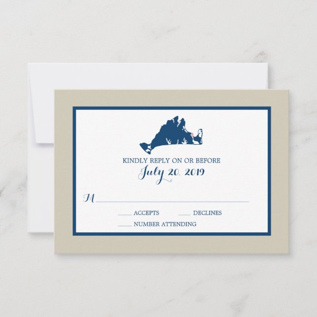 Marthas Vineyard Blue Map | Wedding RSVP (Front)