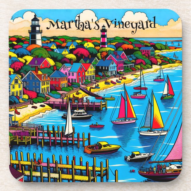 Martha's Vineyard | Colorful Abstract Art Beverage Coaster (Front)