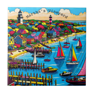 Martha's Vineyard Colorful Abstract Art Ceramic Tile