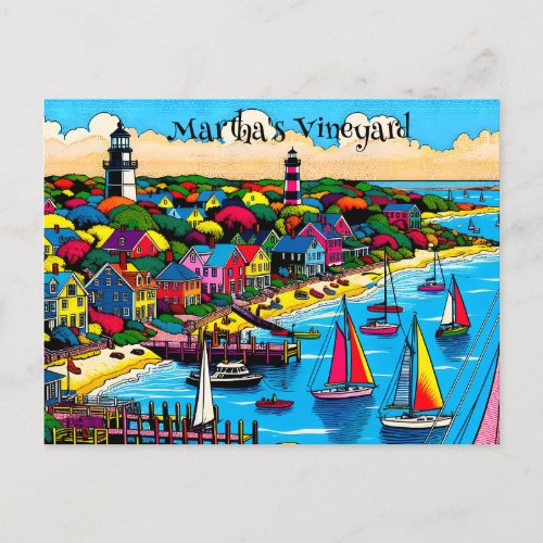 Marthas Vineyard  Colorful Abstract Art Postcard