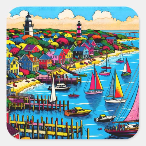 Marthas Vineyard  Colorful Abstract Art Square Sticker