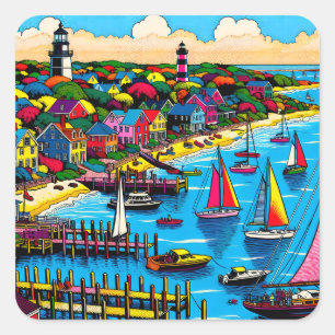 Martha's Vineyard   Colorful Abstract Art Square Sticker