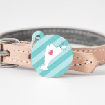 Martha's Vineyard Heart Pet ID Tag<br><div class="desc">Let your furry friend show some home town pride with this cute Martha's Vineyard pet ID tag. Design features a white silhouette map of the island of Martha's Vineyard with a pink heart inside, on a tone on tone turquoise stripe background. Add your pet's name and contact information to the...</div>