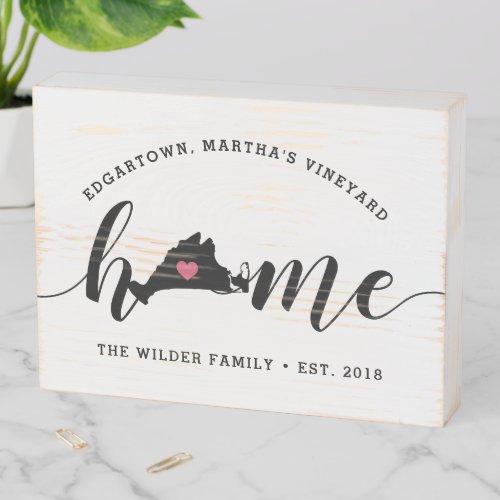 Marthas Vineyard Hometown Rustic Family Name Wooden Box Sign