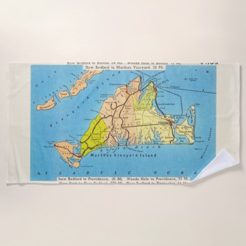 Marthas Vineyard Island Auto Map Beach Towel