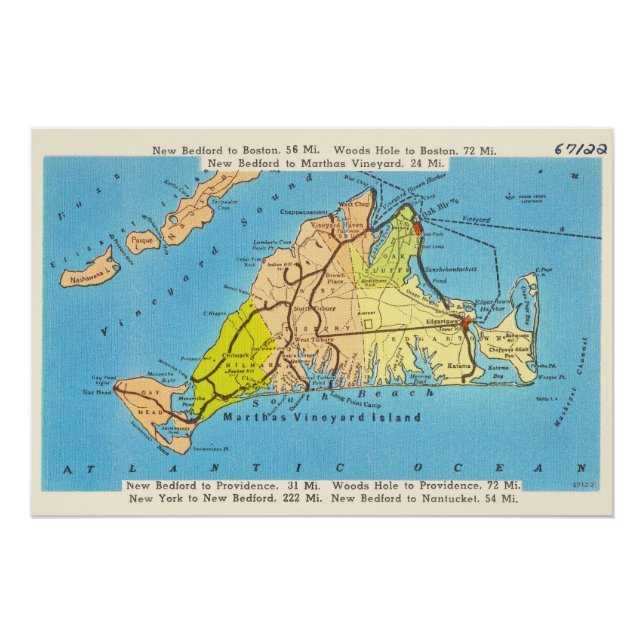 Martha's Vineyard Island Auto Map Poster (Front)