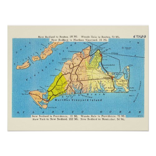 Marthas Vineyard Island Auto Map Poster