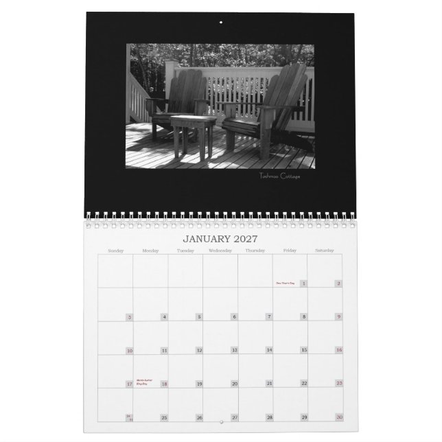 Martha's Vineyard Island Black & White Calendar (Jan 2027)