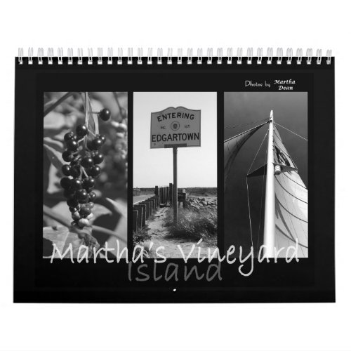 Marthas Vineyard Island Black  White Calendar