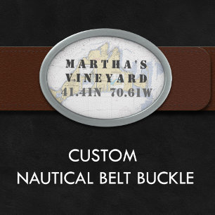 Martha's Vineyard Latitude Longitude Nautical Oval Belt Buckle