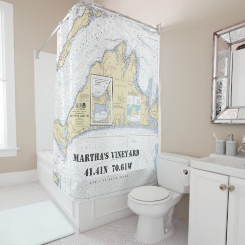 Marthas Vineyard Latitude Longitude Nautical Shower Curtain