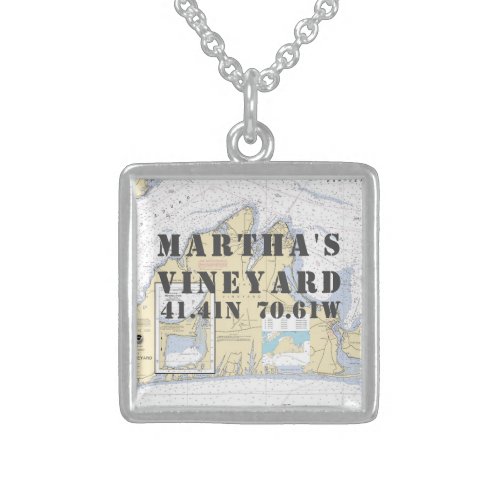 Marthas Vineyard Latitude Longitude Nautical Sterling Silver Necklace