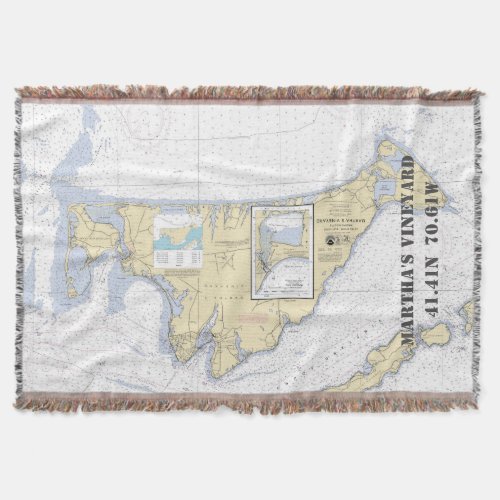 Marthas Vineyard Latitude Longitude Nautical Throw Blanket