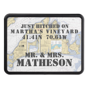 Martha's Vineyard Latitude Longitude Nautical Tow Hitch Cover