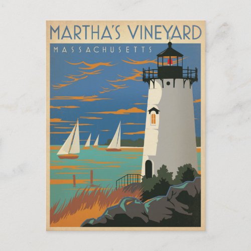 Marthas Vineyard MA _ Lighthouse Postcard