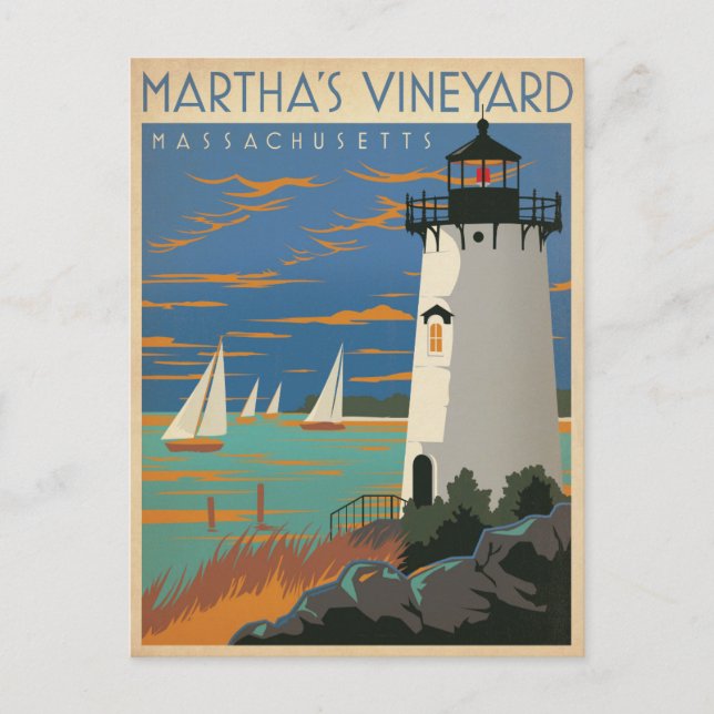Martha's Vineyard, MA - Lighthouse Postcard (Front)