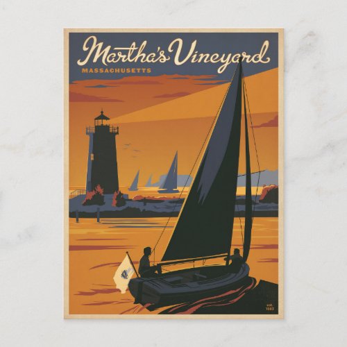 Marthas Vineyard MA _ Sailboat Postcard